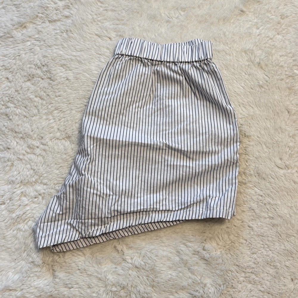 Garage High Waist White and Blue Stripe Shorts 100% Cotton - Picture 3 of 5